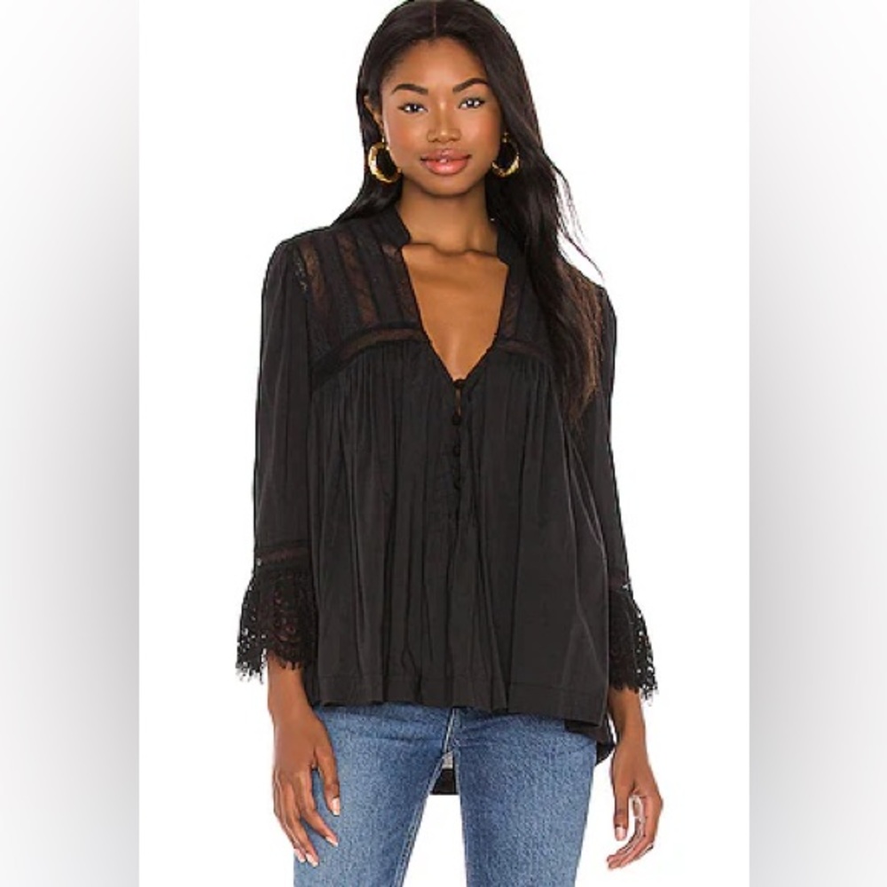 Free People Esme Button Down in Black Womens Size S -NWT